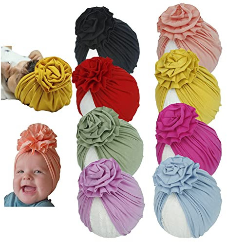 Yili Maizi Baby Turban Neugeborenes Baby Mädchen Krankenhaus Mütze Baumwolle Kleinkind Kinderzimmer Beanie Headwrap Bohemia Donuts Cap, Style 02–8 Stück rote Blumenhute