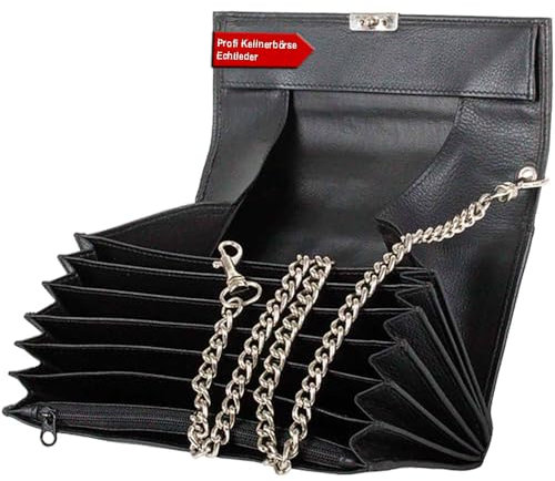 Portefeuille professionnel en cuir véritable noir pour serveur, serveur, taxi