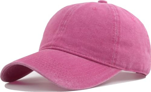 TSSGBL Baseballkappe im Vintage-Stil, Baumwolle, gewaschen, unstrukturiert, niedriges Profil, verstellbar, Used-Look, für Damen und Herren, Größe S - XXL, Heliconia (gewaschen), M/L