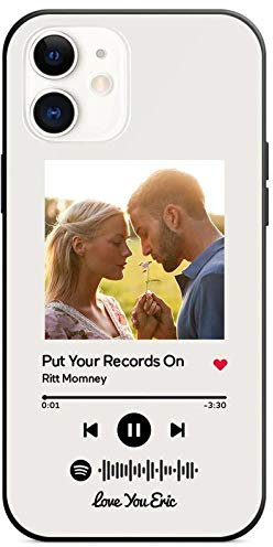 Personalisierte Handyhülle mit SpotifyCode&Foto Bedrucken für iPhone 14 Pro Max Wasserdicht Weich Schutzhülle Bild Geschenk für Frau Freund Weihnachten Geburtstag Valentinstag (iPhone 11, White)
