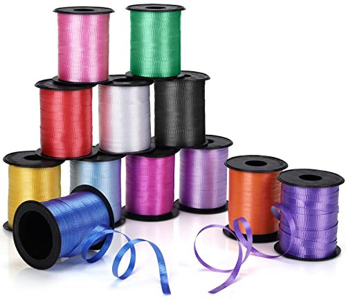 Belle Vous Rouleau de Ruban Cadeau Ondulé (Lot de 12) - 18 m, 5 mm de Largeur - Ficelle Ballon, Emballage Cadeaux, Fleuristes, Décoration de Mariage/Fête, Festivals, Artisanat, et Noël
