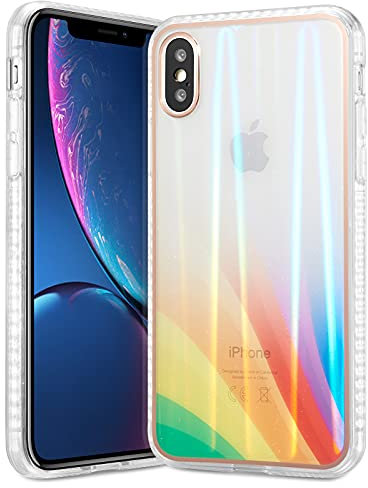 ZCDAYE Rainbow Case for iPhone X/iPhone XS Colorful Iridescent Glitter Bling Cover for Girls Women Soft TPU Bumper and Protective Hard Back Case for iPhone X/iPhone XS-Green