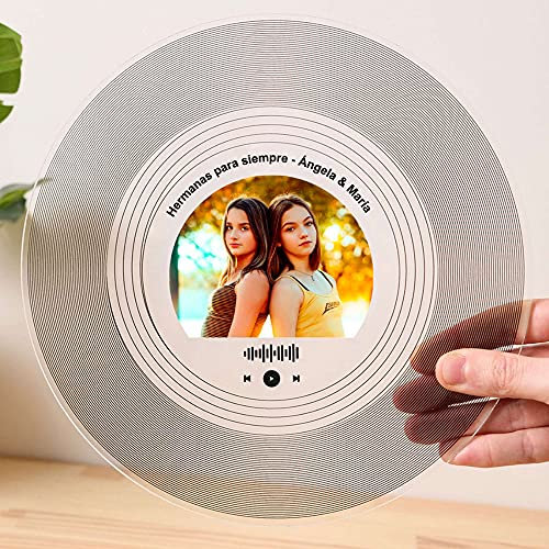 Transparent Gift Disco de Vinilo Spotify Personalizado con Foto y Texto Líneas. Regalos Personalizados Familia, Amigos, Pareja. Regalo Original Cumpleaños y Aniversario. Cuadros de Vinilo Decorativos