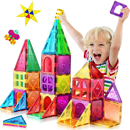 Magnetic Building Blocks 3D Colorful Magnetic Tiles for Kids Age 3+, STEM Early Educational Construction Magnet Toys Building Set for Boys Girls Christmas Birthday Gifts