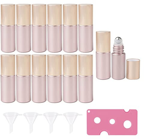 Kesell 14 Pack 5ml Roller Bottles Matte Rose Gold Empty Refillable Glass Sample Vial with Stainless Steel Balls for Essential Oil Perfume