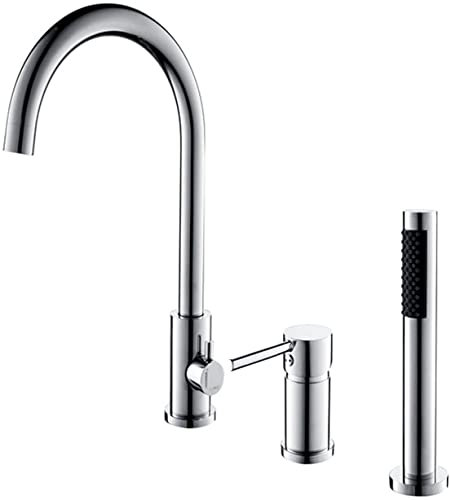Badewannenarmatur 3 Loch Wannenrandarmatur mit Ausziehbarem Handbrause 3 Loch Armatur für Badewanne Wannenrand Badewanne Armatur Set Chrom