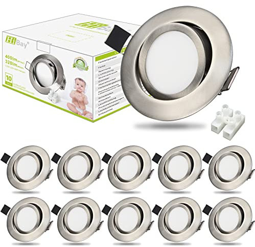 HiBay Ultra Flach LED Einbaustrahler 230V 3,5W Spot Neutralweiss Schwenkbar Einbauspots Edelstahl gebürstet Deckenstrahler 10 Stück