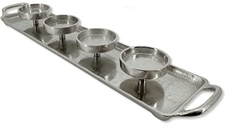 Metall Kerzenhalter Silber 63cm für Vier große Stumpen-Kerzen Tisch-Deko Advent-Kerzenständer