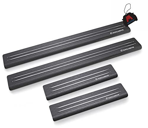 Satin noir&blanc Baguettes de seuil en acier inoxydable pour Volkswagen Tiguan II 2016 5 -porte. Confort de conduite accru grâce aux plaques de seuil résistantes aux acides - Protection contre les ra