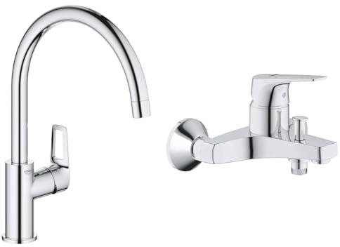 Grohe Mitigeur Monocommande Evier Bec C Bauloop 31368001 (Import Allemagne) Chromé & Mitigeur monocommande Bain Douche Start Flow, robinet à montage mural, raccord fileté pour flexible en 1/2