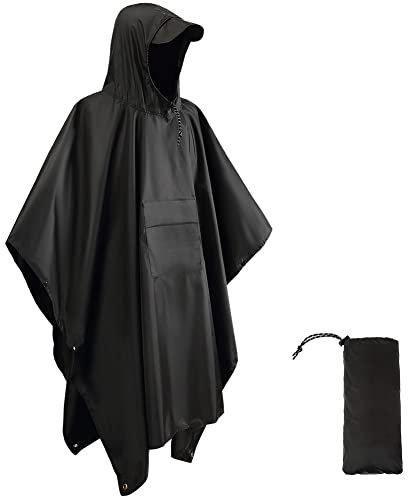 HYCOPROT Regenponcho Leichte Wasserdicht 210T Oxford Ripstop Wiederverwendbar Regencape, Regenponcho mit Brusttasche 3 in 1 Multifunktionaler Regenmantel für Jagd, Trekking, Camping, Angeln