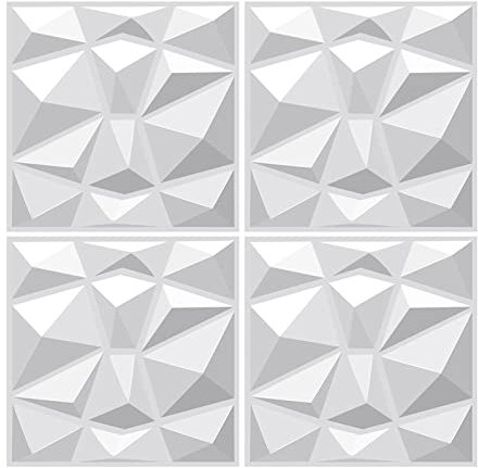 URPIZY PVC 3D Wall Panels Matte White Decorative Wall Panel Tiles Covering Diamond Plastic Cladding Tiles 30 * 30cm (1/4 Pack)