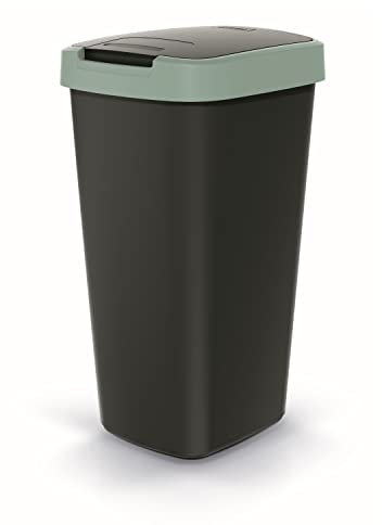 Keden Compacta Q Cubo de basura con tapa abatible y basculante de plástico de 25 l, para reciclaje, color negro y verde claro