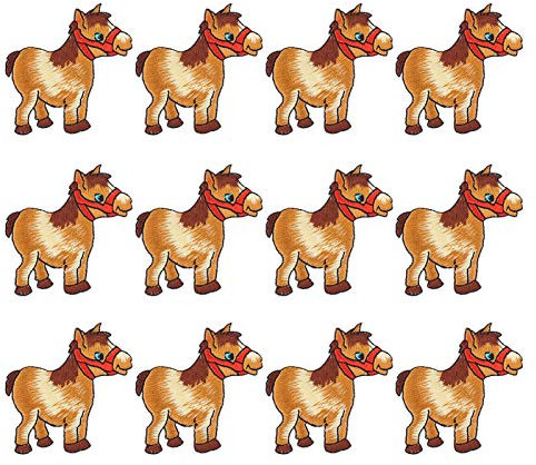 Jenngaoo 12 Stück Pferde Patches, Cartoon Pferd Pony Applikation zum Aufnähen/Aufbügeln bestickte Applikationen zum Aufnähen Niedliche Kleine Pferde Patches für Kleidung, Kleid, Hut, Jeans, Tasche