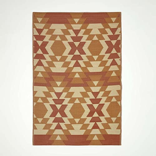 HOMESCAPES Luxury Extra Large Outdoor Rugs for Garden Patio 100% Waterproof Recycled Plastic Mat Carpet 180 x 270cm Reversible Red & Orange Geometric Rug Anya, Indoor/Outside & Portable, Seamless