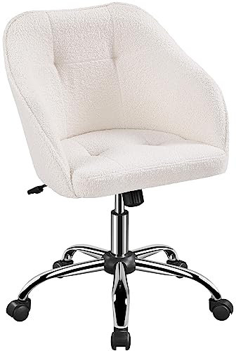 Yaheetech Boucle Vanity Chair Ergonomic Swivel Office Computer Desk Chair Soft Height Adjustable Armchair for Home Office Bedroom Ivory
