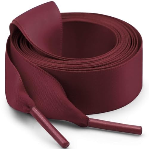 WEGOODZF Flat Satin Ribbon Shoelaces: 2 Pairs of 2CM Wide 180CM Long Dark Red Silk Shoe Laces for Trainers Pumps Sneakers