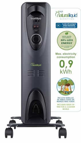 Bastilipo - RC-ECOFLUID-11 - Radiatore ecologico compatto con H2O naturale liquid, extra basso consumo, 2000 W, 0,9 kw/h, 11 elementi, c/termostato, colore nero.