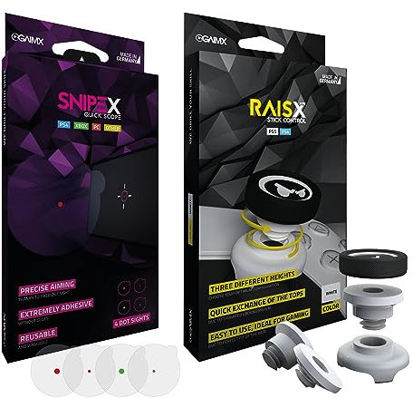 GAIMX® Bundle RAISX Core White + SNIPEX ; Stick Control Aim-Hilfe/Zielhilfe - Aim-Optimierer - PS4 & PS5 Zubehör Thumbstick-Verlängerung für genaues und schnelles Zielen beim Quickscopen