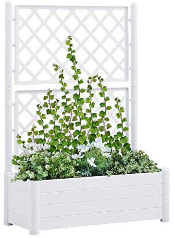 BaraSh Jardinière avec Treillis 100x43x142 cm PP Blanc,Jardiniere sur Pieds,Jardiniere Terrasse
