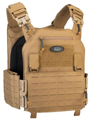 SHIELD Germany® SK4 / NIJ IV Plattenträger Weste mit und ohne SK4 Platte Taktische Schutzweste, schusssichere Weste (Coyote, Ohne Ballistik)