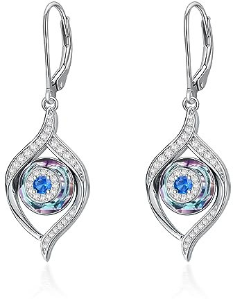 VONALA Böser Blick-Ohrringe für Frauen Sterlingsilber türkischer böser Blick baumelnde Tropfenohrringe mit lila Kristall Glücksamulett Schutz böser Blick Schmuck Geschenk für Frauen Mädchen