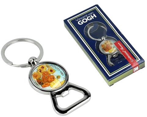 CARMANI - Décapsuleur avec porte-clés, décapsuleur à main pour bière, boisson, soda et porte-clés imprimé avec Vincent Van Gogh, tournesols dans un vase
