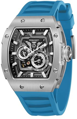 Automatic Mechanical Tonneau Men's Wrist Watches Stainless Steel Sport Style Waterproof Sapphire Crystal Rubber Interchangeable Strap Watches