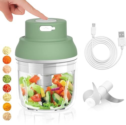 UNISOPH Zwiebel Zerkleinerer, Wiederaufladbarer Mixer Klein, 250ml Minimixer Netzteil 3,7v, Kleiner Mixer Mit 3 Scharfen Klingen, Minimixer Elektrisch Geeignet Für Gemüse, Obst, Zwiebeln, Fleisch
