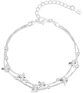 SpetngSake Schmetterling Armband,Armband Damen Silber Verstellbare Layered,Armbänder Damen Silber,Schmetterlinge Bracelet Silber Schmuck Damen,für Mädchen Frauen Weihnachten Valentinstag Geburtstag