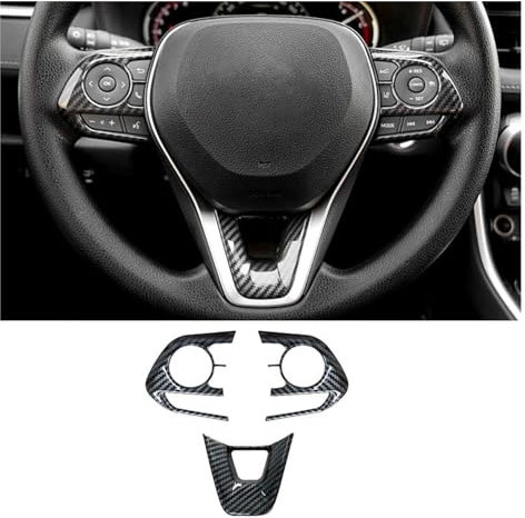 Panel Interieurleisten Auto Lenkrad Taste Trim Abdeckung Aufkleber Für Toyota Für RAV4 Für XA50 Für Corolla E210 Für RAV 4 Für Hybrid 2019-2023 Zubehör Zierleisten Innen (Farbe : Kohlefaser)