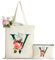 Personalisiert Initialen Tragetasche Canvas mit Innentasche, Kosmetiktasche mit Reißver, Baumwolltasche, Einkaufsbeutel Tote Bag, Geburtstag Weihnachten Geschenk für Frau Freundin Mama Brautjungfer V
