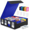 MoKo Kartenaufbewahrungsbox für Trading Cards, 3000+ MTG Deck Box mit 24 bunten Trennwänden & 4 Kartenhalterungen, Kartendeck-Hülle mit Sichtfenster, passend für Magic Game Cards, YugiOh, Schwarz/Blau