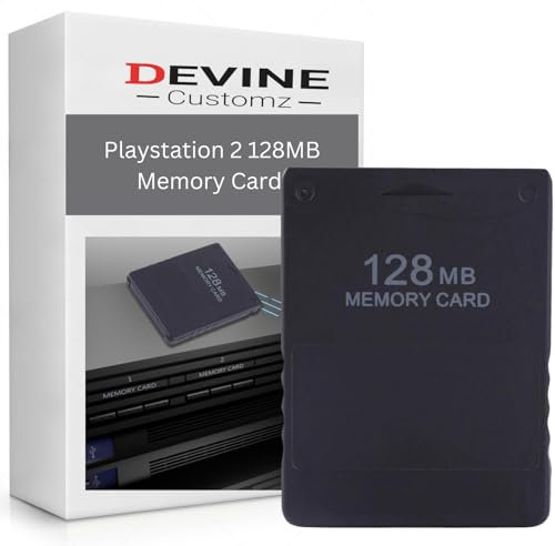 DevineCustomz® 128MB PS2 Memory Card Storage - Compatible with Classic PlayStation 2 (PS2 Games Only), High-Speed Black Game-Saving Storage Accessory