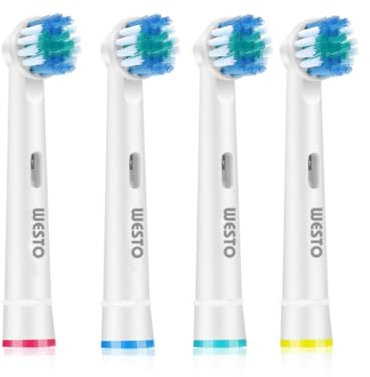 WESTO Ersatzköpfe für elektrische Zahnbürste, kompatibel mit Oral-B Braun, 7000, Pro 1000, 9600, 5000, 3000, 8000, Genius X, weiche Borsten, Weiß, 4 Stück in 1 Packung, Premium-Qualität