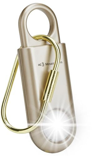 130dB Personal Safety Alarm Strobe Light. Loud Sound SOS Keychain Siren with Carabiner for Women, School Children, Night Runners, Hiking. Bear Alarm Deterrent. Emergency Self Defense Alerts.Gold