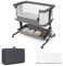 DREAMADE Beistellbett Baby, 6-stufig Höhenverstellbar Babybett mit weicher Matratze & Rollen & Tragetasche, 87 x 63cm Reisebett Tragbar für Zuhause & Unterwegs, 0-6 Monate bis 9 kg (Dunkelgrau)