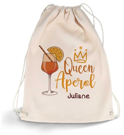 GRAVURZEILE Bedruckter Turnbeutel mit Aperol Spritz Motiv - Queen Aperol - Personalisiert mit Name - Aperol Geschenk für Männer, Frauen, Freundin - Geschenk für Aperol Liebhaber - 12 Liter 33x45 cm