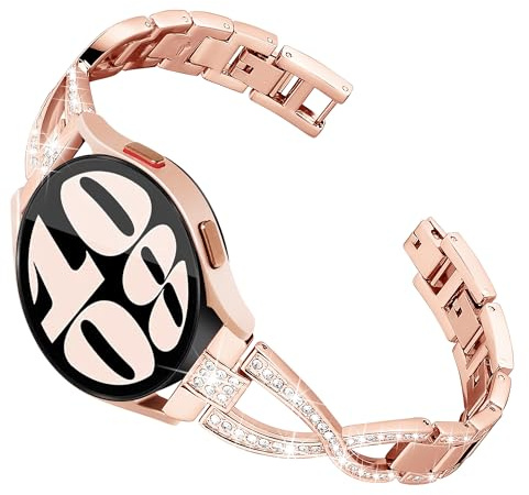Ocaer Kompatibel Mit Samsung Galaxy Watch 7/FE/6/5/4 Armband 40mm 44mm/6 Classic 43mm 47mm/5 Pro 45mm, Glitzer 20mm für 4 Classic 42mm 46mm/Active 2, Damen, Rosegold