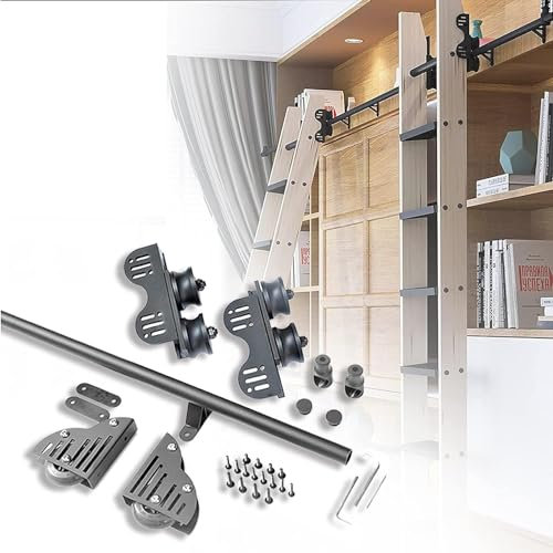 ZJFJMBD Kit Hardware per Scala Scorrevole, libreria Hardware per Scala Mobile Retrattile Binario di Scorrimento per Scala Mobile con Rullo da Pavimento in Acciaio Resistente