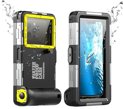 FONREST for iPhone 16/16e/15/14/13/12 Plus Pro Max Diving Case, Universal IP68 Waterproof Cover for All Smartphones from 4.7-6.9'' for Surfing Snorkeling Photo Video Shooting w/Lanyard (Black+Yellow)