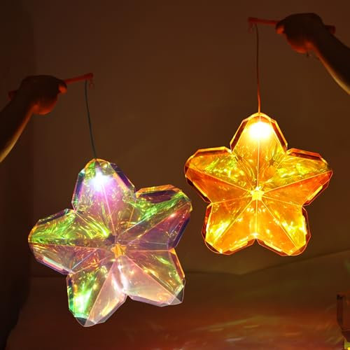 Silkwish 2 Stück Tragbare Laterne Kinder, DIY Selbstgebaute Laterne, Laterne mit Laternenstab, mit 2 Batterien, Multicolor Laterne, für Halloween, Weihnachten, Geburtstage (Seestern)