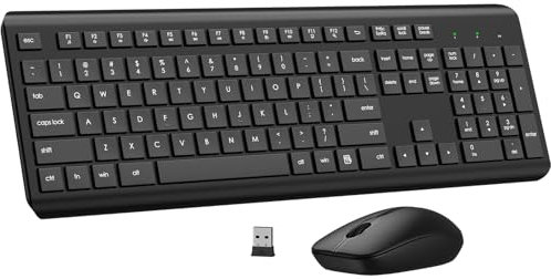 Combo de teclado y mouse inalámbricos, teclado y mouse ergonómicos silenciosos de tamaño completo, batería de larga duración, mouse óptico, teclado inalámbrico de 2.4 G sin retrasos para computadora