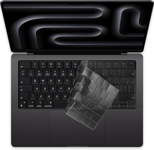 Housse de clavier pour MacBook 14 16 M4 Pro/Max Chip modèle A3112 A3185 A3401 A3186 A3403 Disposition UK/EU (TPU gris transparent)