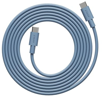 Avolt Cable 1 Tangle-Free Silicone USB-C to USB-C Cable, 100W, 2m | Tangle-free silicone cable in Shark Blue, 2 m. Flexible USB-C fast charger lead, 100W PD for phone and laptop