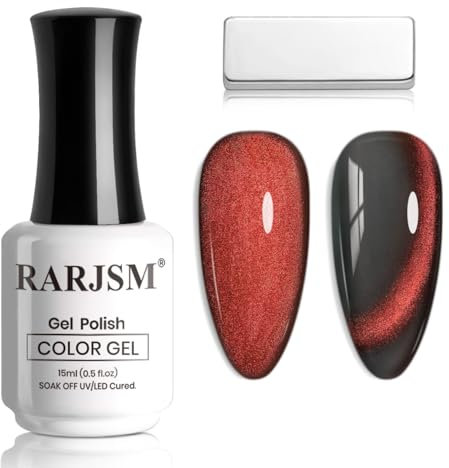 RARJSM Black Orange Red Cat Eye Gel Nail Polish Dark Red Cateye Sparkle Diamond Glitter Gel Polish 15ml Single Bottle with Magnet Stick UV LED Curing Requires Soak Off for Home Salon