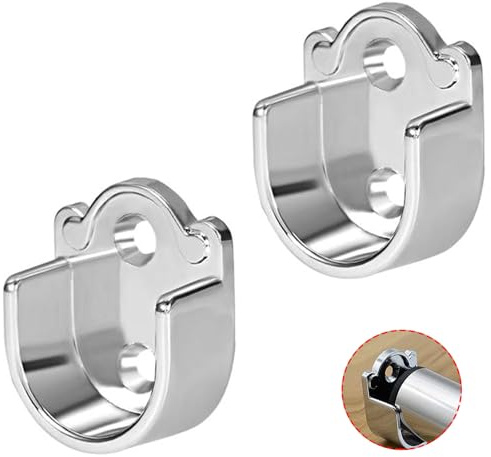 2 pcs Zinc Alloy Wardrobe Closet Rod Bracket, Shower Curtain Rod Pole End Supports Sockets Flange Holder Fit Rod Dia 19mm