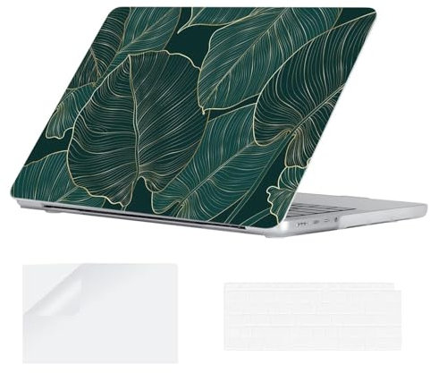 YOPAS Hülle kompatibel für MacBook Pro 14 Zoll 2024-2021 M4 M3 M2 M1 A3112 A3185 A3401 A2992 A2918 A2779 A2442 Pro/Max, EU Tastaturschutz und Plastik Hartschale Case für MacBook Pro 14, Laub