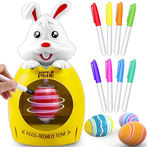 Naturas Autheric Eier Bemalen Maschine, Ostereier Malmaschine, Eierfarben Ostern Bemalen mit Spinner und 8 Farben Marker Stiftes, Eiermalmaschine Kit für Ostereierfarben DIY, Kinder Ostern Geschenk