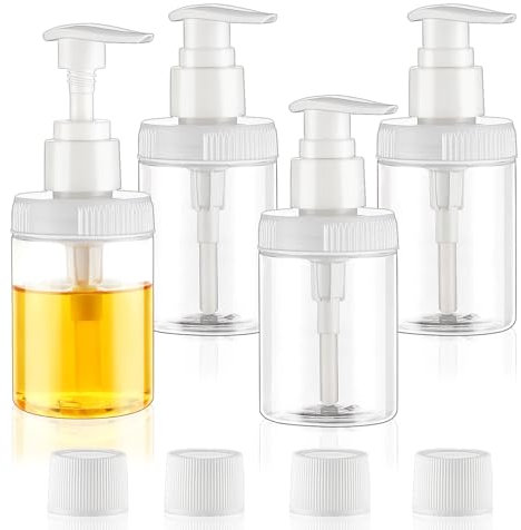 Cosywell Pump Bottle Dispenser 4oz/120ml 4 Pack Plastic Lotion Dispenser Wide Mouth Jar Style Empty Refillable Bathroom Shower Containers for Shampoo Conditioner Body Wash(Clear)